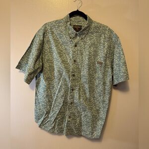 Woolrich Men’s Large Button Down Shirt | Fish Print Outdoor Short Sleeve